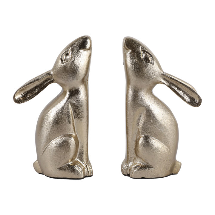 S/2 7" Bunny Bookends, Gold