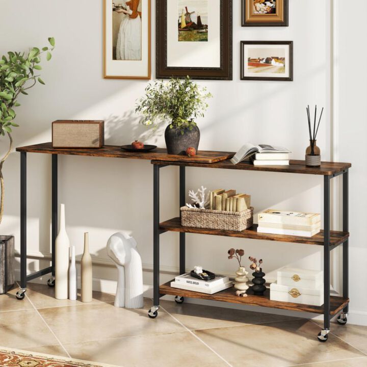 Hivvago Patented Large 360-Degree Free Rotating Sofa Side Table with Wheels and Storage Shelf