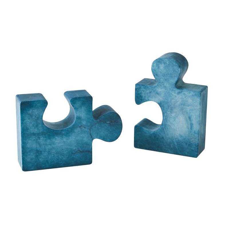Alabaster Jigsaw Bookends Blue Pair