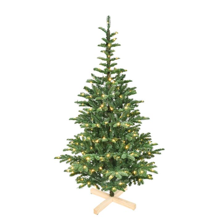 8 ft. Christmas Tree with LED Lights PE PVC Layered 1307 Tips with Wooden Base Full Holiday Decoration