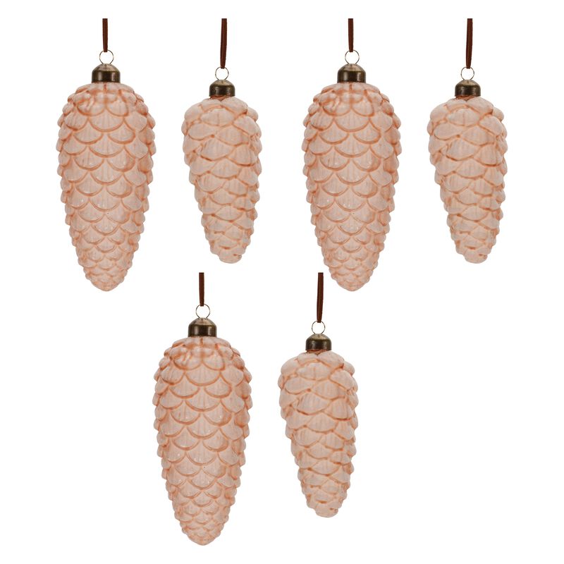 Frosted Glass Pinecone Ornaments in Drop Shape, Set of 6 for Holiday Styling
