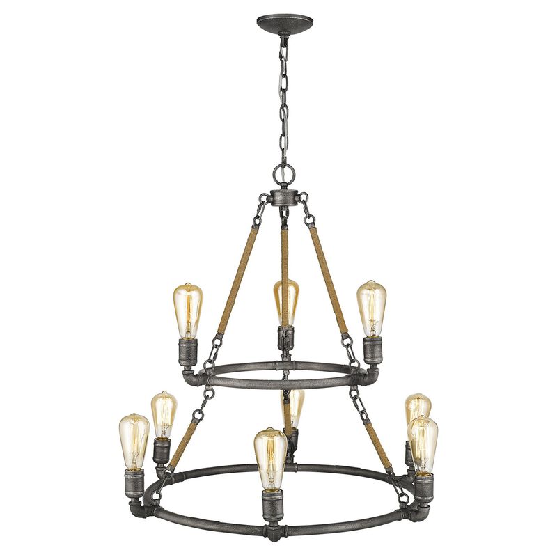 Hivvago Brown and Black Nine Light Metal Dimmable Chandelier