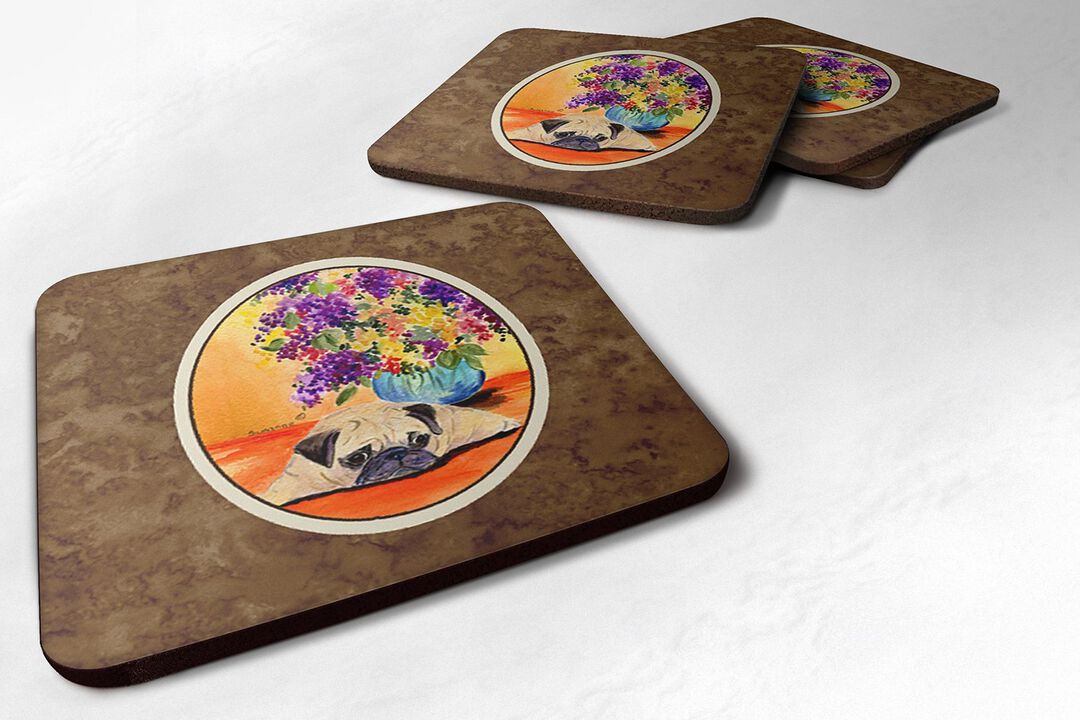 Caroline's Treasures SS8294FC Pug Foam Coasters (Set of 4), 3.5 H x 3.5 W, Multicolor