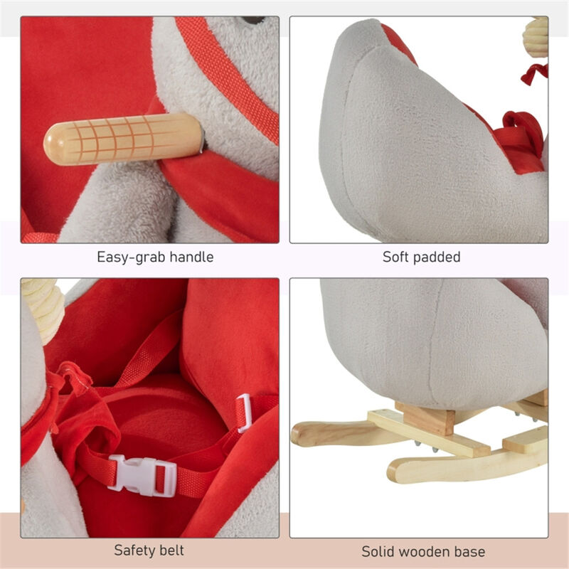 Toddler Rocking Horse, Plush Ride-On Toy for Babies with Soft Seat and Safety Handles