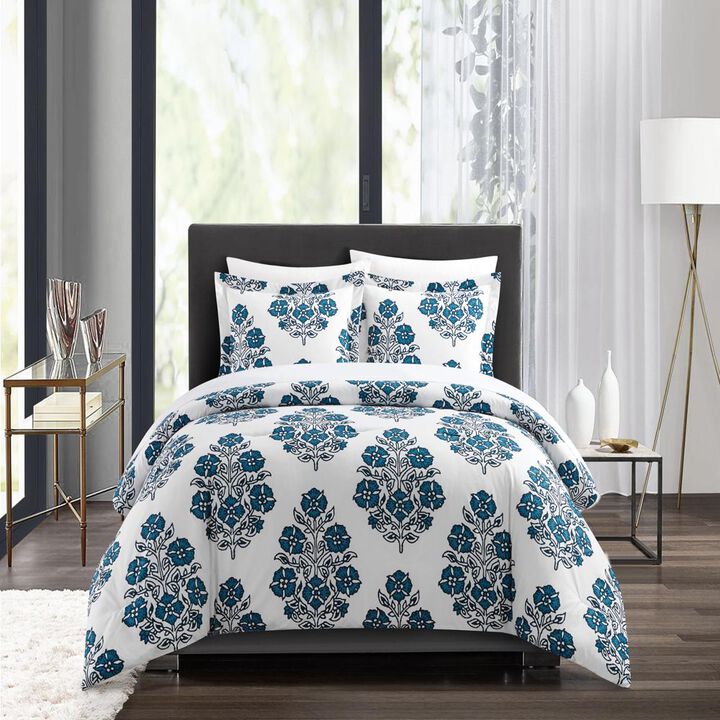 Chic Home Yazmin Duvet Cover Set Large Scale Floral Medallion Print Design Bed In A Bag Bedding Blue