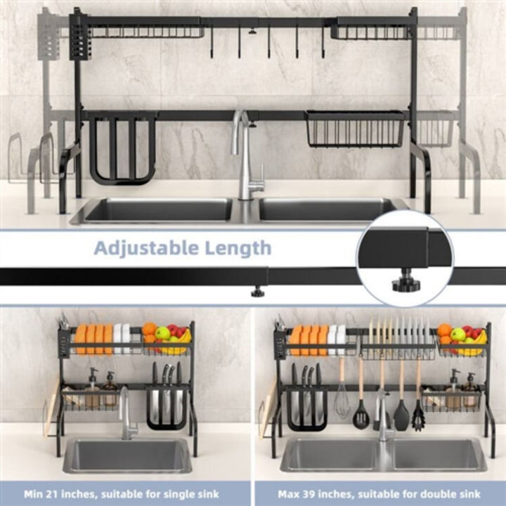 Rust-Resistant Over-the-Sink Dish Drying Rack Adjustable 2-Tier Steel Organizer for Dishes, Utensils