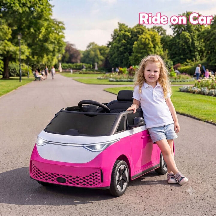 Kids 12V Electric Ride On Bus with LED Lights and Music for Garden Play