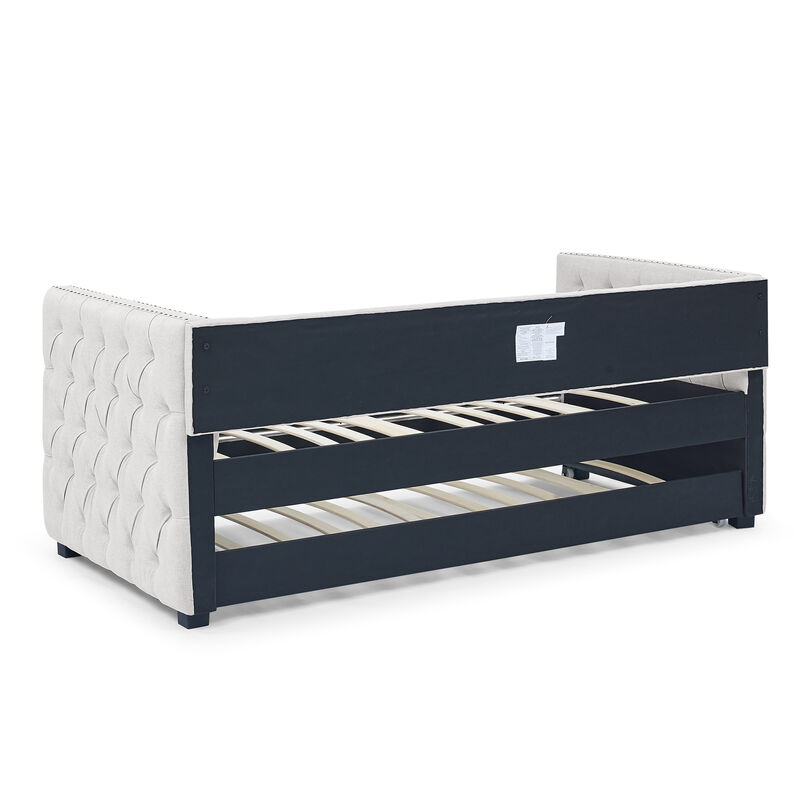 TATEUS Functional Upholstered Daybed - Twin Size with Pull-out Trundle Bed