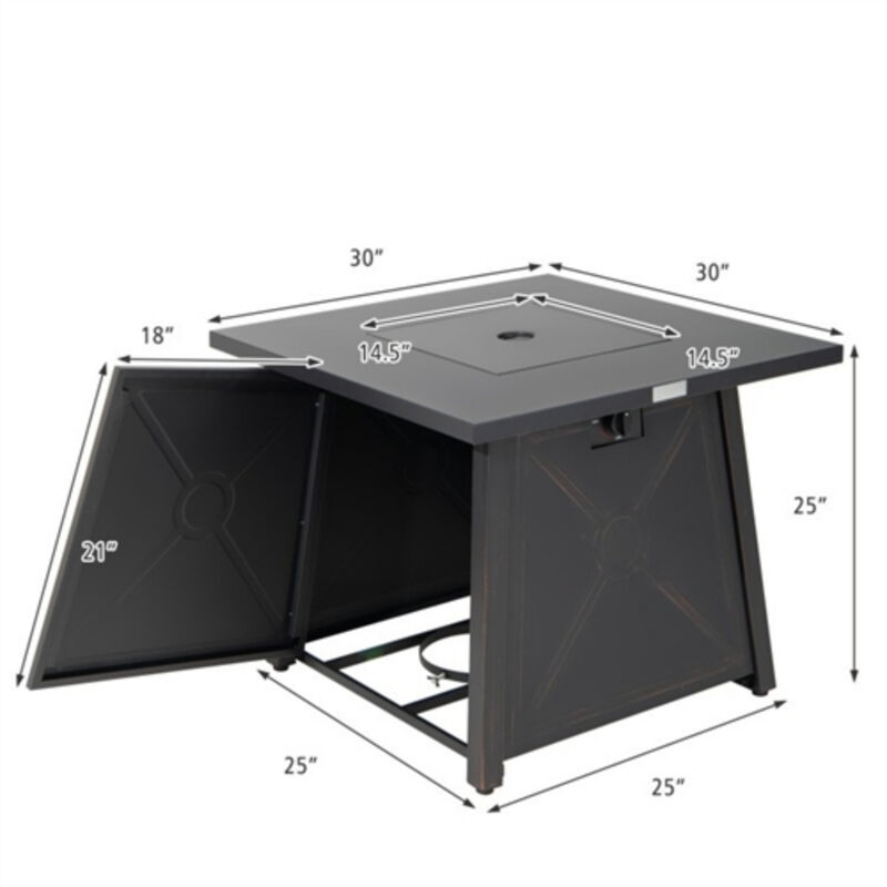 50,000 BTU Steel Square Portable LP Gas Propane Fire Pit Table