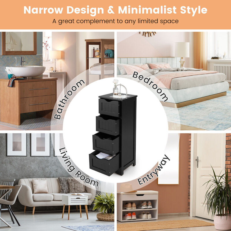 4-Drawer Freestanding Floor Cabinet with Anti-Toppling Device-Black