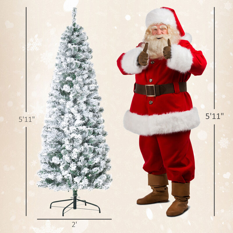 BreeBe 6ft Pre-Lit Snow-Flocked Slim Douglas Fir Christmas Tree image number 2