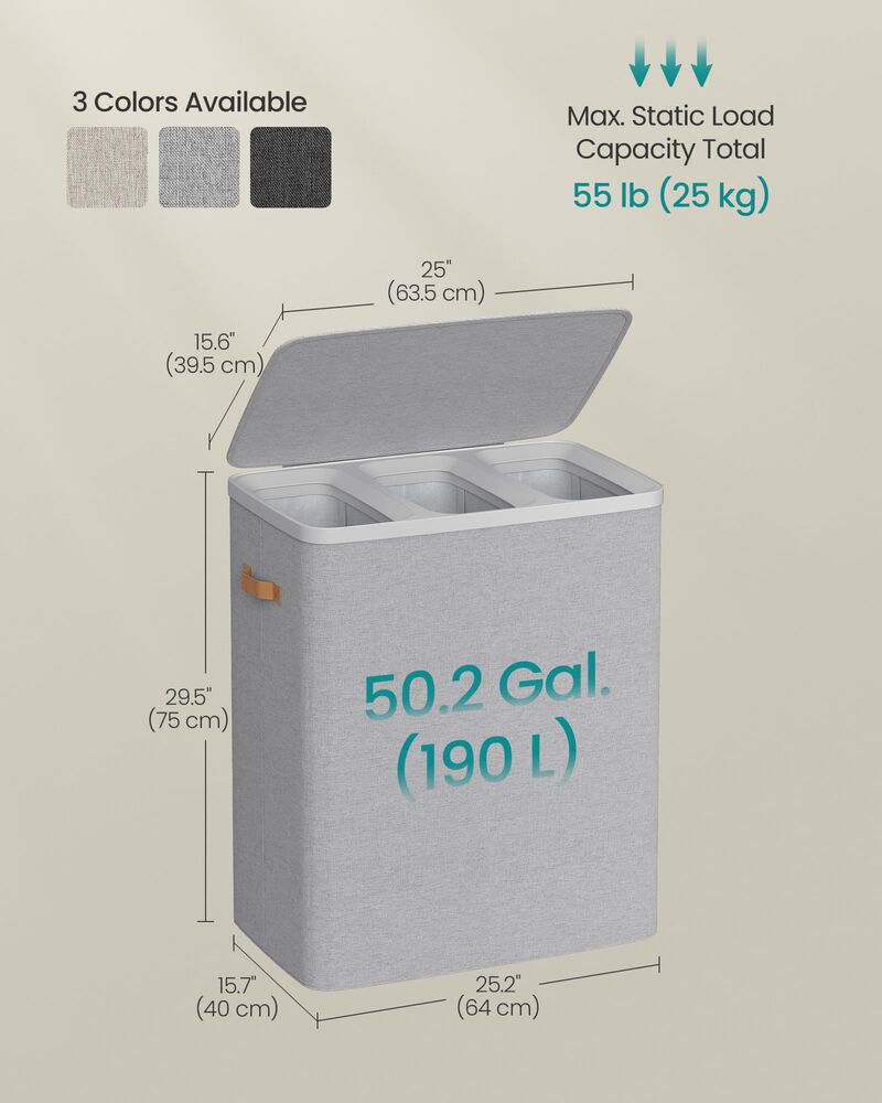 Large Capacity Laundry Hamper 50.2 Gal with Lid Handles image number 2