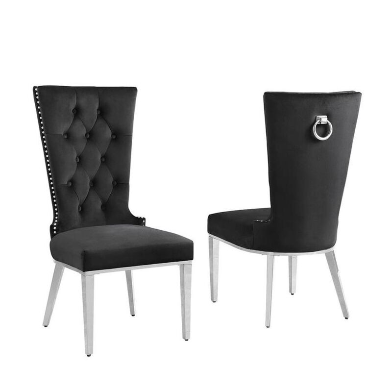 Best Quality Furniture Black Velvet Side Chair With Silver Stainless Steel Base (Set Of 2)