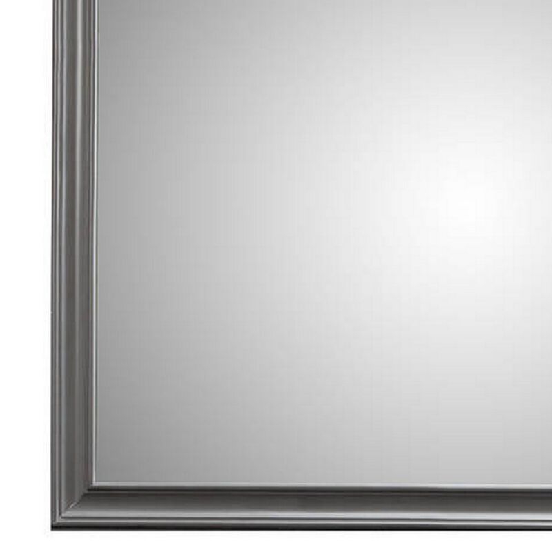Transitional Style Rectangular Molded Mirror with Wooden Frame, Gray-Benzara
