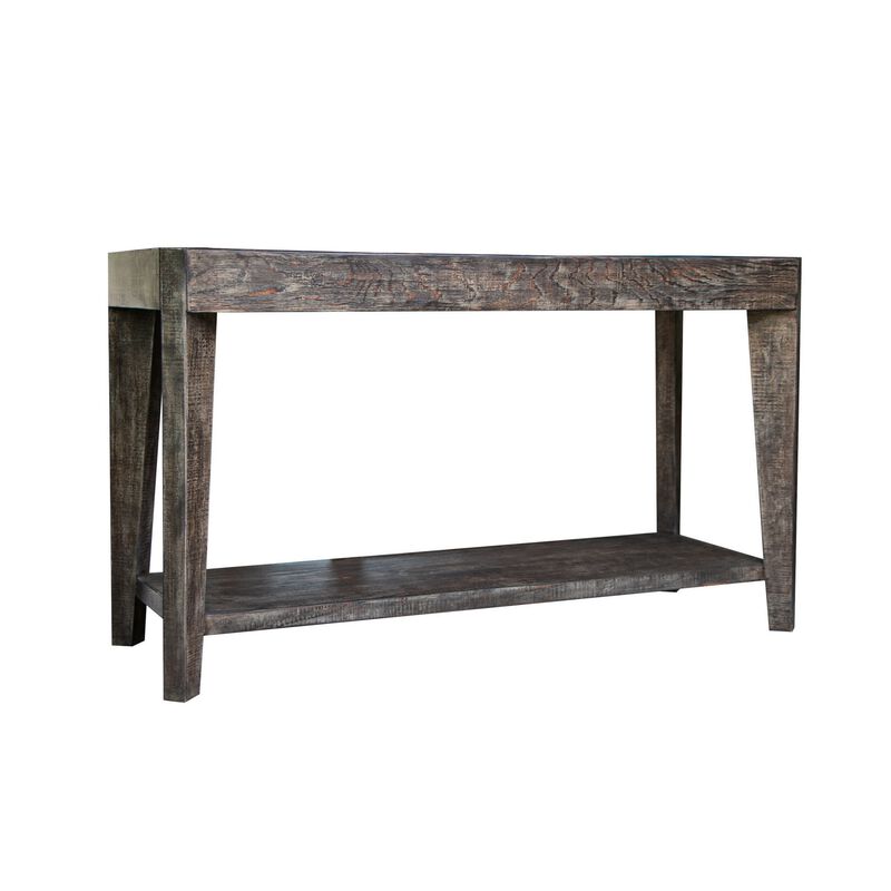 Noa 50 Inch Sofa Console Table, Solid Pine Wood, Distressed Brown, 1 Shelf-Benzara image number 1