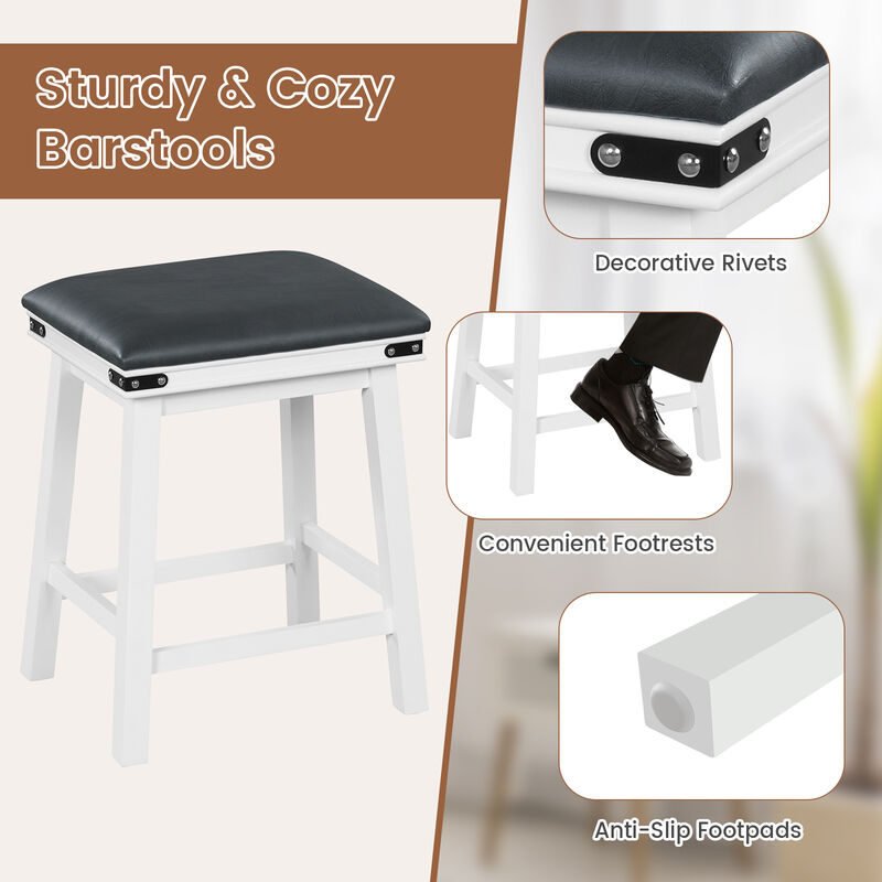 Set of 2 Dining Bar Stool with Acacia Wood Frame