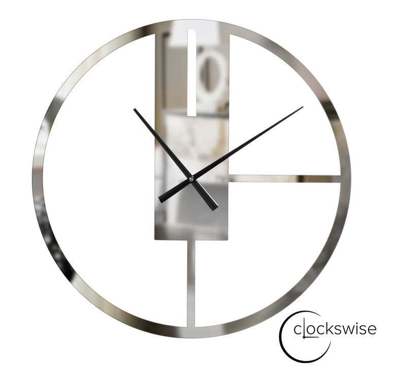 Modern Round Big Wall Clock with Mirror Face, Decorative Silver Metal 22.75” Oversize Timepiece for Entryway Office Living Room Bedroom or Kitchen, Hanging Supplies Included, Unique Elegant Home Decor