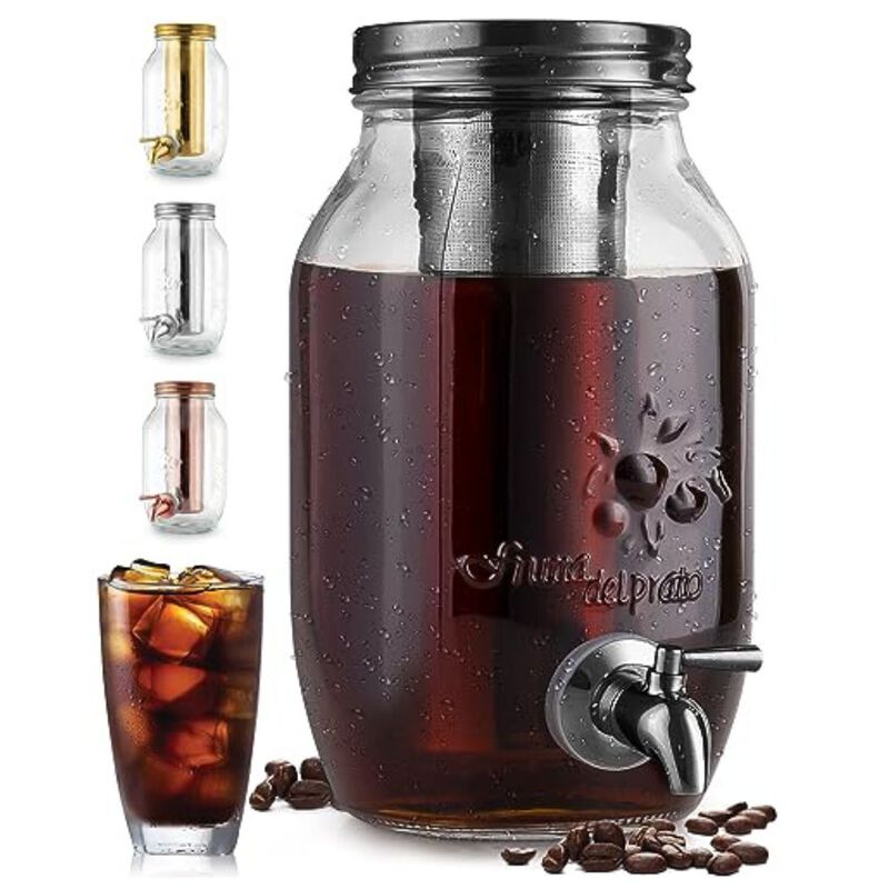 1.5 Liter Cold Brew Coffee Maker with Extra Thick Glass Carafe & Stainless Steel Mesh Filter