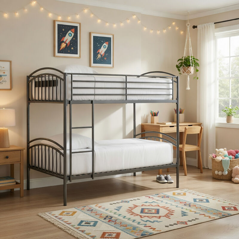 Fesa Twin over Twin Bunk Bed with Ladder, Gray Tubular Steel Frame image number 8