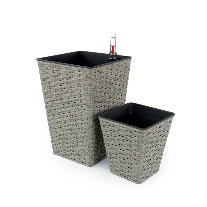 2-Pack Smart Self-watering Square Hand Woven Wicker Planter for Indoor and Outdoor