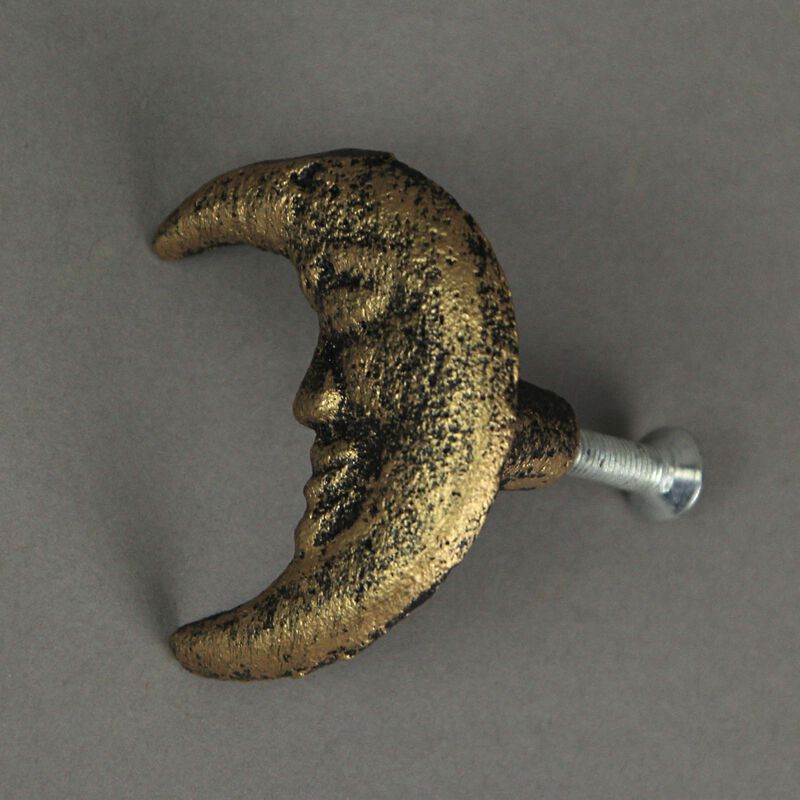 Set of 6 Gold Finish Cast Iron Crescent Moon Face Drawer Pulls - Decorative Cabinet Knobs for Celestial D&eacute;cor - Each 2 Inches High - Mystical Elegance image number 6