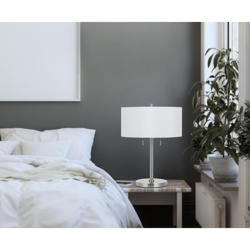 Hivvago 24" Nickel Metal Two Light Table Lamp With White Empire Shade