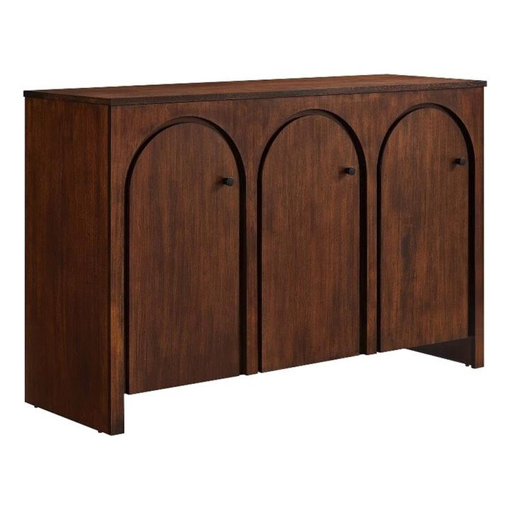 Modway Appia 53.4 Inch 3 Door Storage Cabinet in Oak Wood Veneer - Arched Door Accent Credenza - Modern Sideboard - Adjustable Shelf Buffet - Mid-Century Storage Furniture - Console TV Stand
