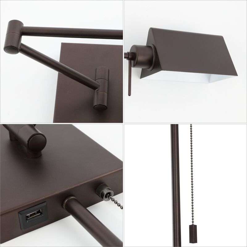 Arlo Farmhouse Industrial Single Swing Arm Plug In Or Hardwired Iron LED Wall Sconce with Pull Chain