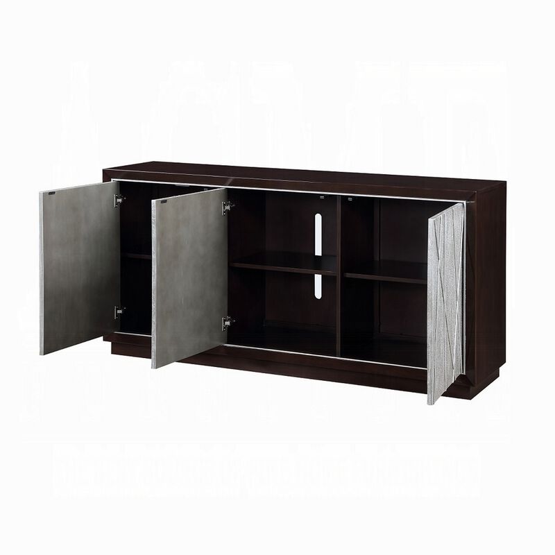 Sideboard Console Cabinet, Silver Metal Touch Open Door, 68 Inch Brown