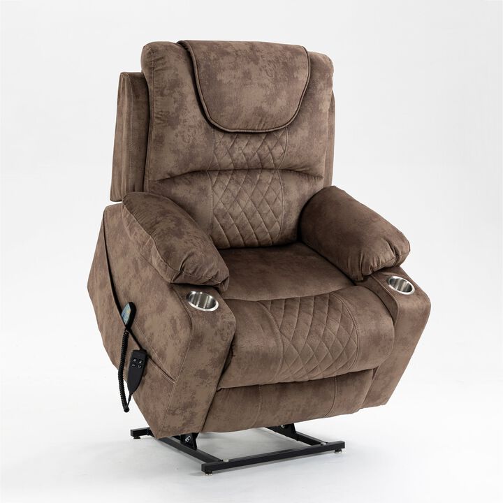 Leather Recliner Chair with 2 Cup Holder, Lounge Chair Power Lift Chair Relax Sofa Chair