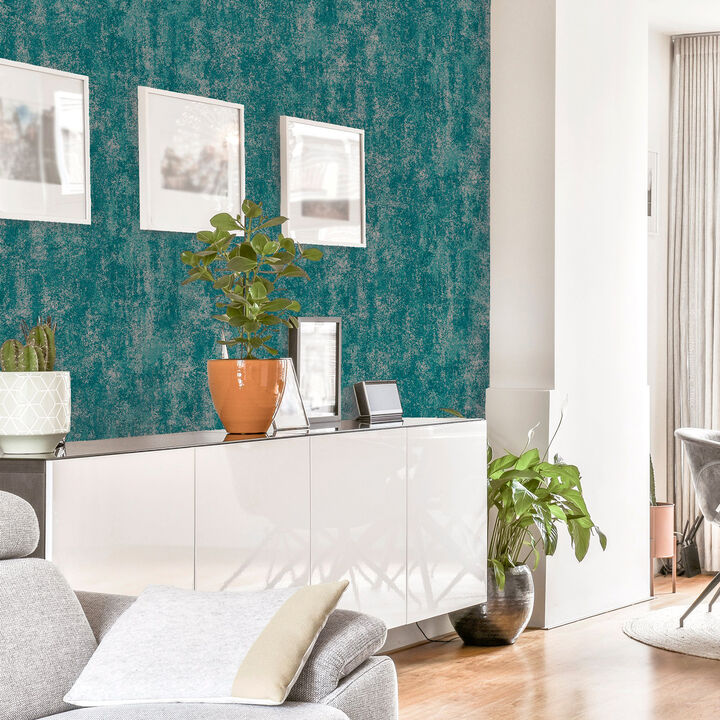 Velour Teal Distressed Wallpaper