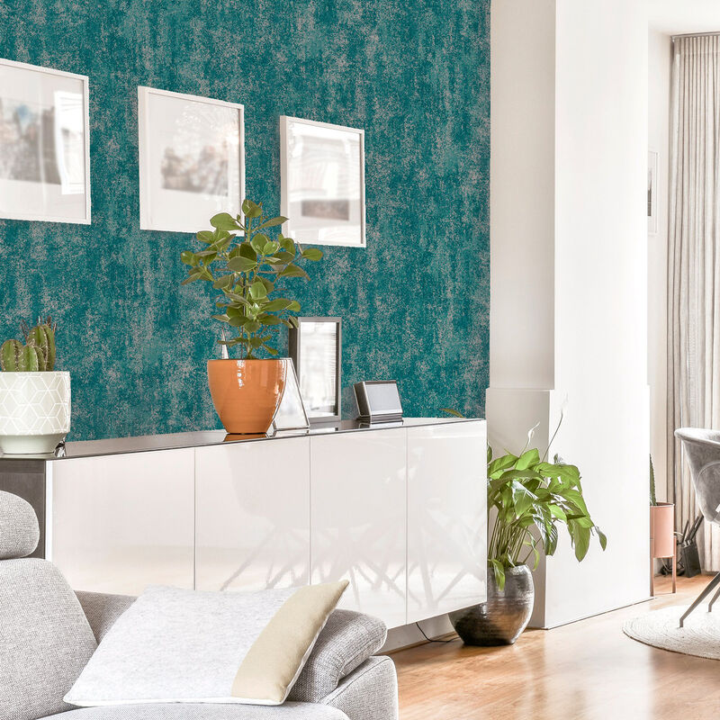 Velour Teal Distressed Wallpaper image number 1