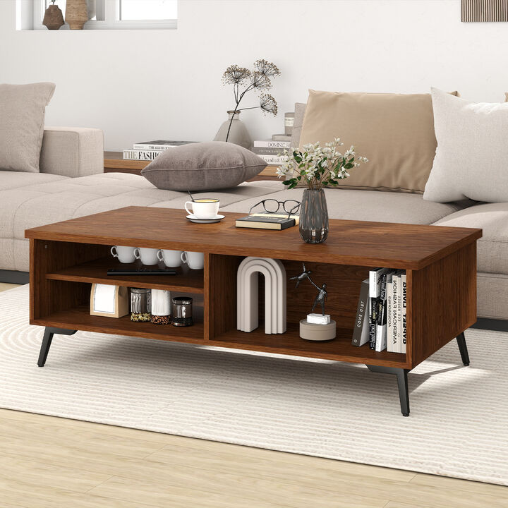 Mid Century Modern Coffee Table with 2-Tier Storage Compartments