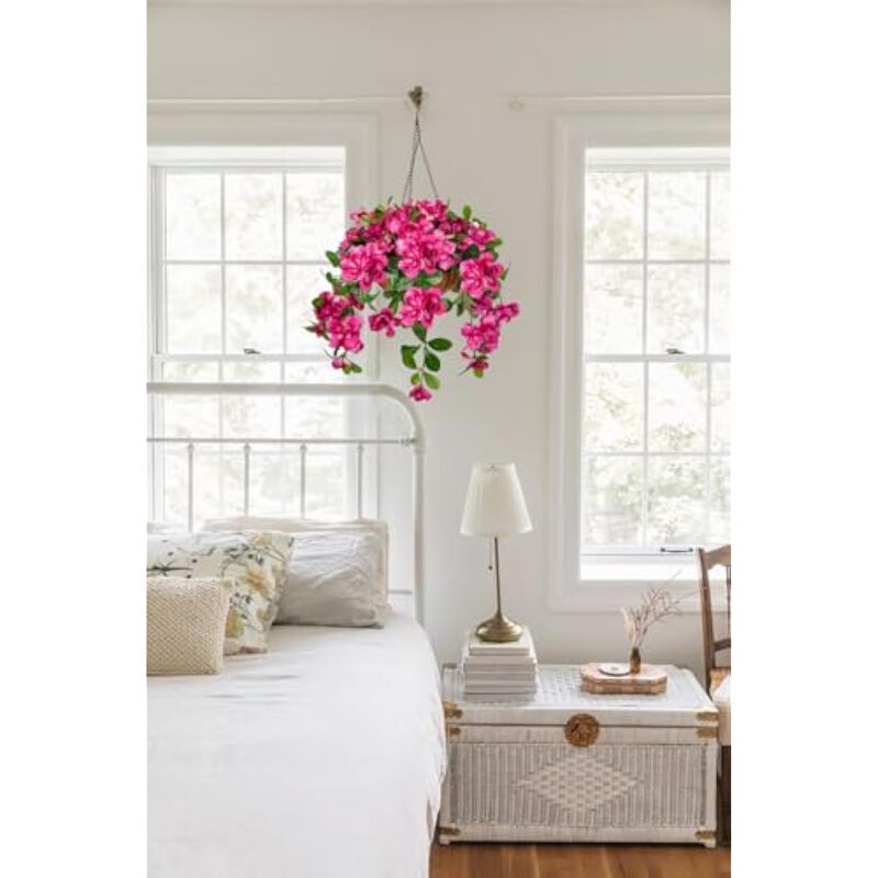 Hot Pink Artificial Hanging Azalea Flowers Outdoor Garden Porch Decor image number 3