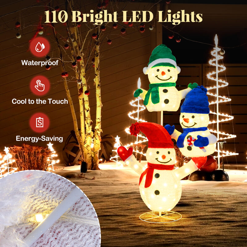 5-Foot Lighted Stacked Snowman Christmas Decoration with 110 LED Lights image number 7
