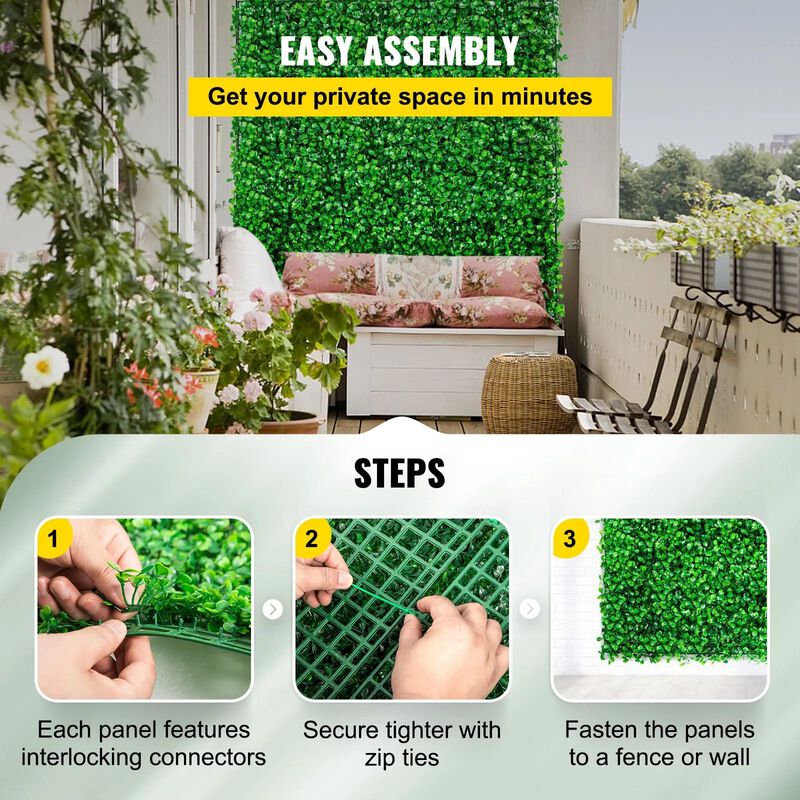 6PCS Artificial Boxwood Hedge Wall Panels UV Resistant Privacy Fence Grass for Indoor Outdoor-Green image number 3