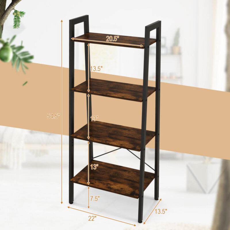 Hivvago 4-Tier Bookshelf with Metal Frame and Adjustable Foot Pads