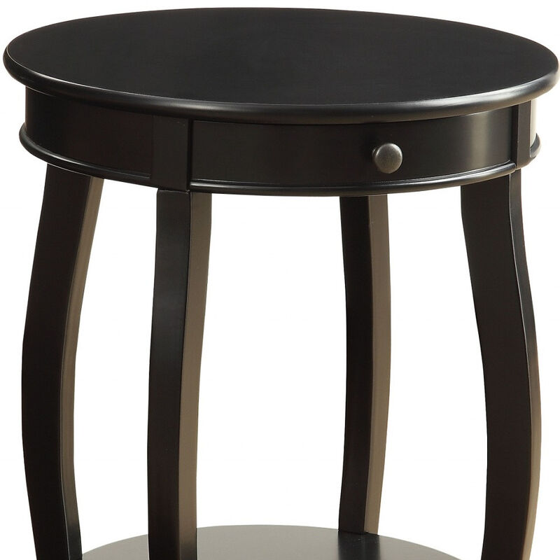 Rustic Round Wood End Table with Shelf and Smooth Glide Drawer