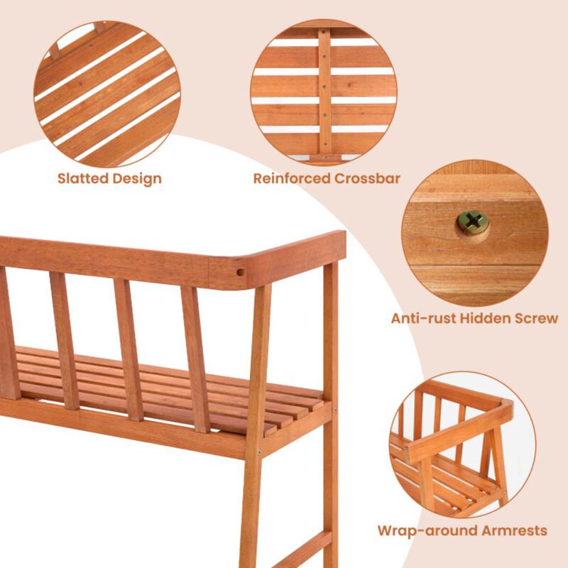 Hivvago Outdoor Eucalyptus Wood Bench with Backrest and Armrests