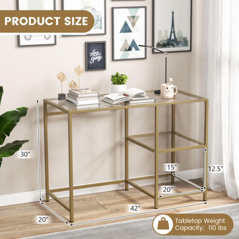 Hivvago Modern Console Table with 2 Open Shelves and Metal Frame