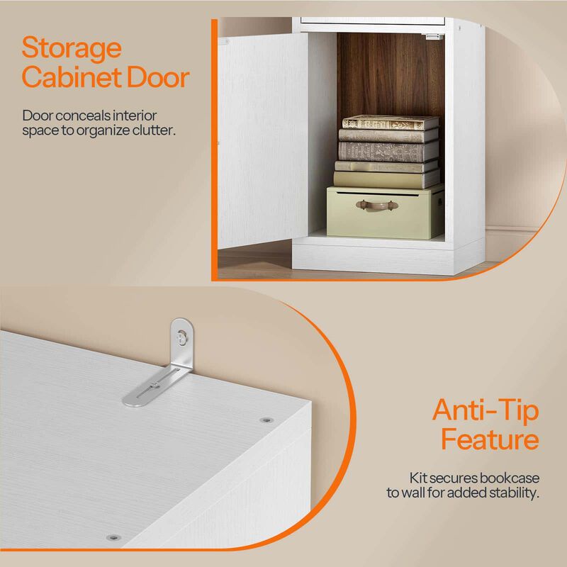 Slim Tall Bookcase with Cabinet Storage and Adjustable Shelving Unit- White image number 6