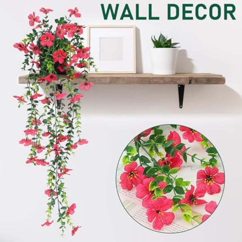 Rose Red Artificial Hanging Eucalyptus Flowers Home Decor Plants image number 3
