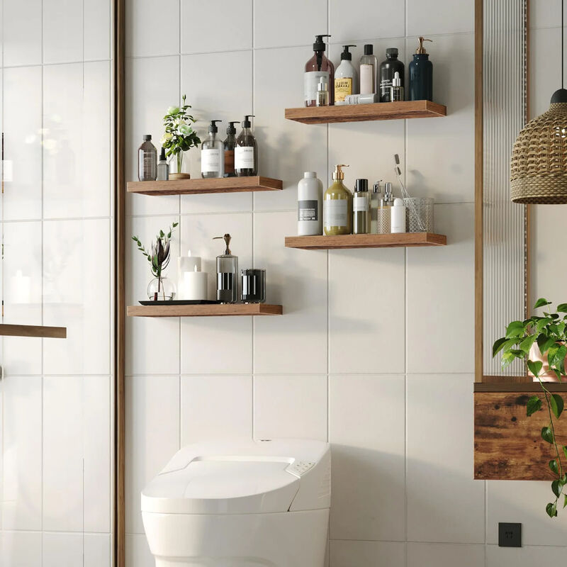 Floating Wall Shelves Set of 2, Wall-Mounted Storage for Bedroom or Living Room-Brown image number 9