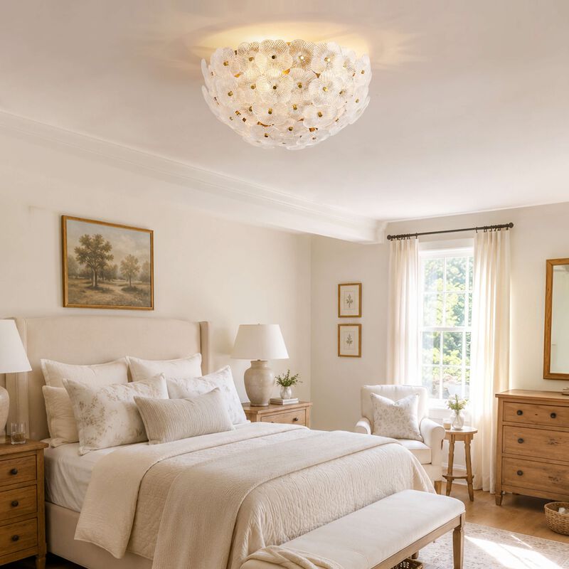Aika 3-Light 15" Clear Glass Floral Flush Mount - Medium‑gloss Brushed Brass image number 6