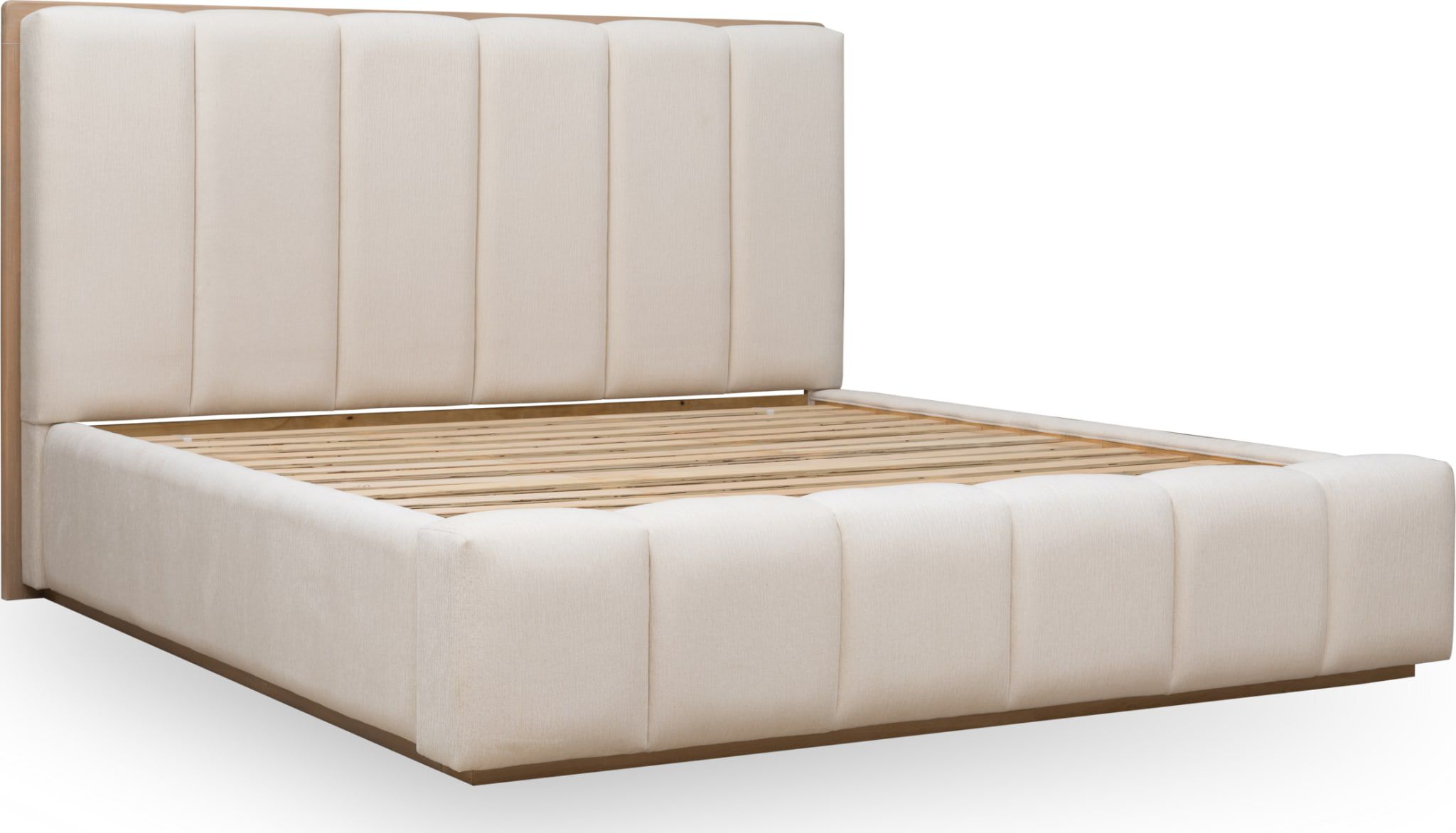 Gardenia Wood Frame Upholstered King-Size Platform Bed in Cotton
