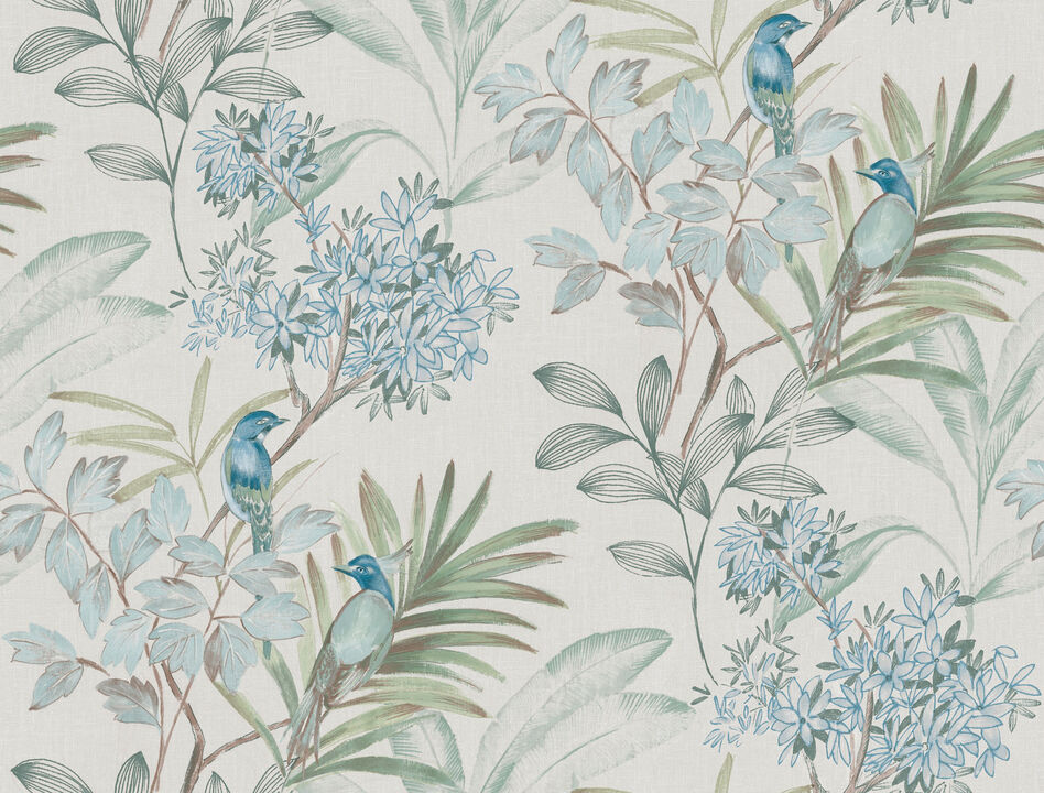 Handpainted Songbird Turquiose Peel & Stick Wallpaper