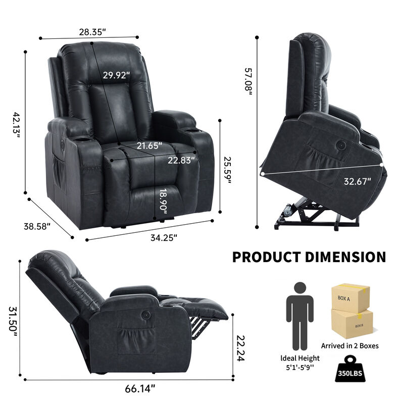 Infinite Position Power Lift Recliner Chair, Heavy Duty Motion Mechanism with Massage and Lumbar Heating image number 9