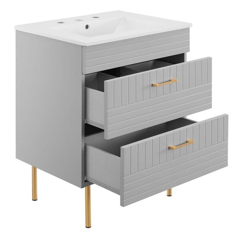 Modway Daybreak Bathroom Vanity, 24" with White Sink, Light Gray image number 5