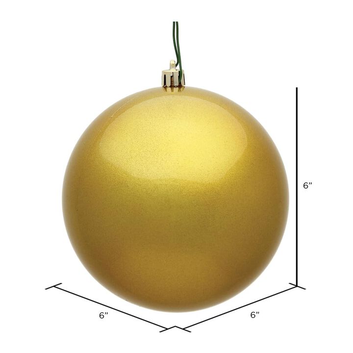 Vickerman 6" Gold Candy Finish Ornaments - Christmas Ball Ornament - Shatterproof and UV Resistant with Drilled Cap - 4 Per Bag - Holiday Decor - Christmas Ornaments
