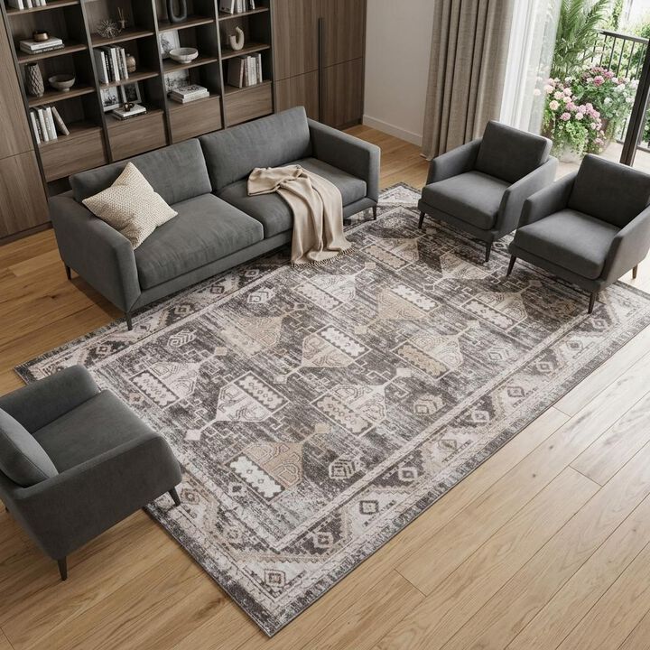 HomeRoots Abstract Distressed Area Rug
